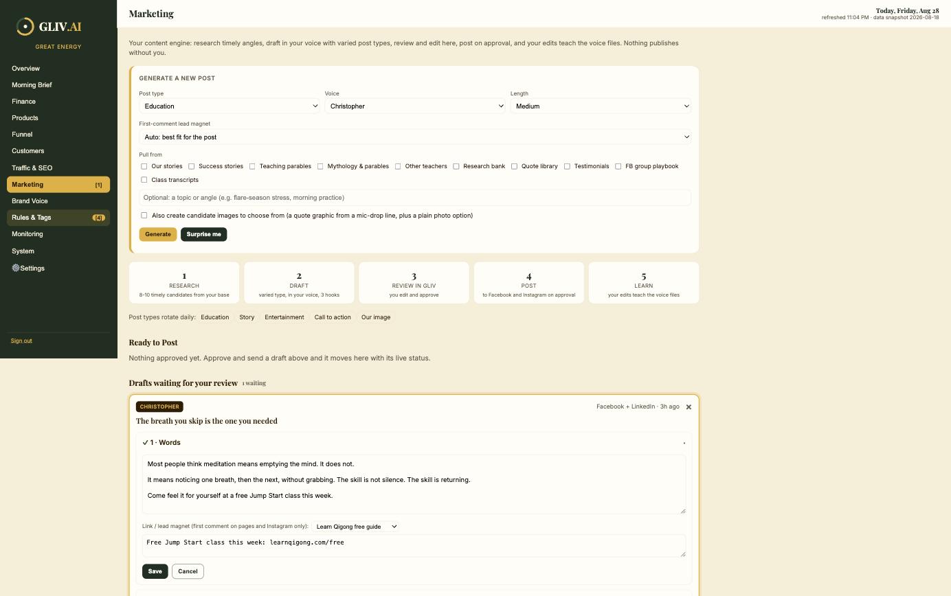 GLIV content engine and composer